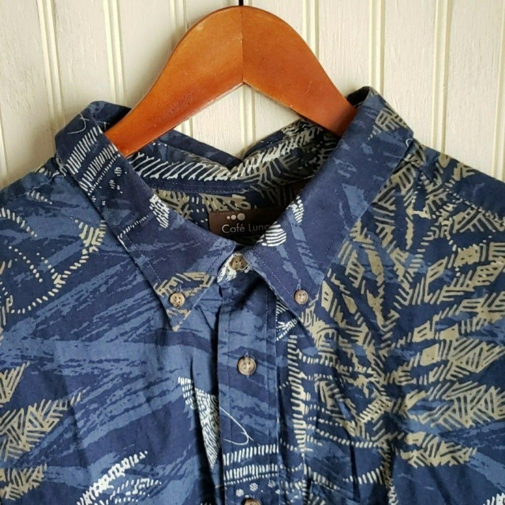 Cafe Luna Shirt‎ Mens 3XL Blue Palm Tree Hawaiian Short Sleeve Button Up Casual